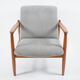 Fauteuil vintage restauré d’origine designer E. Homma, tissu gris
