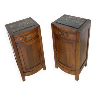 Art Deco period nightstands in walnut wood with blac