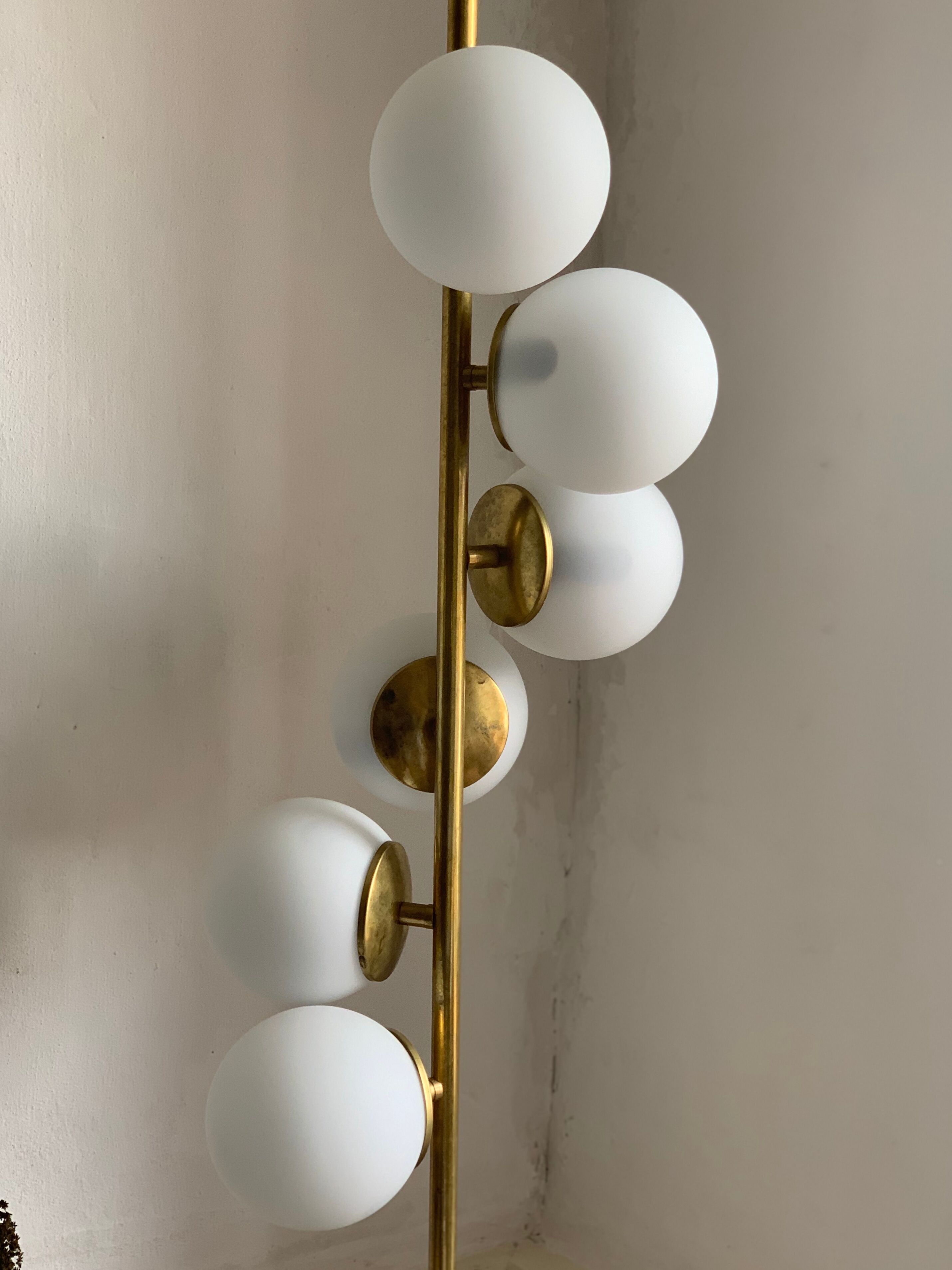 Italian mid century floor lamp brass & opal glass 1950