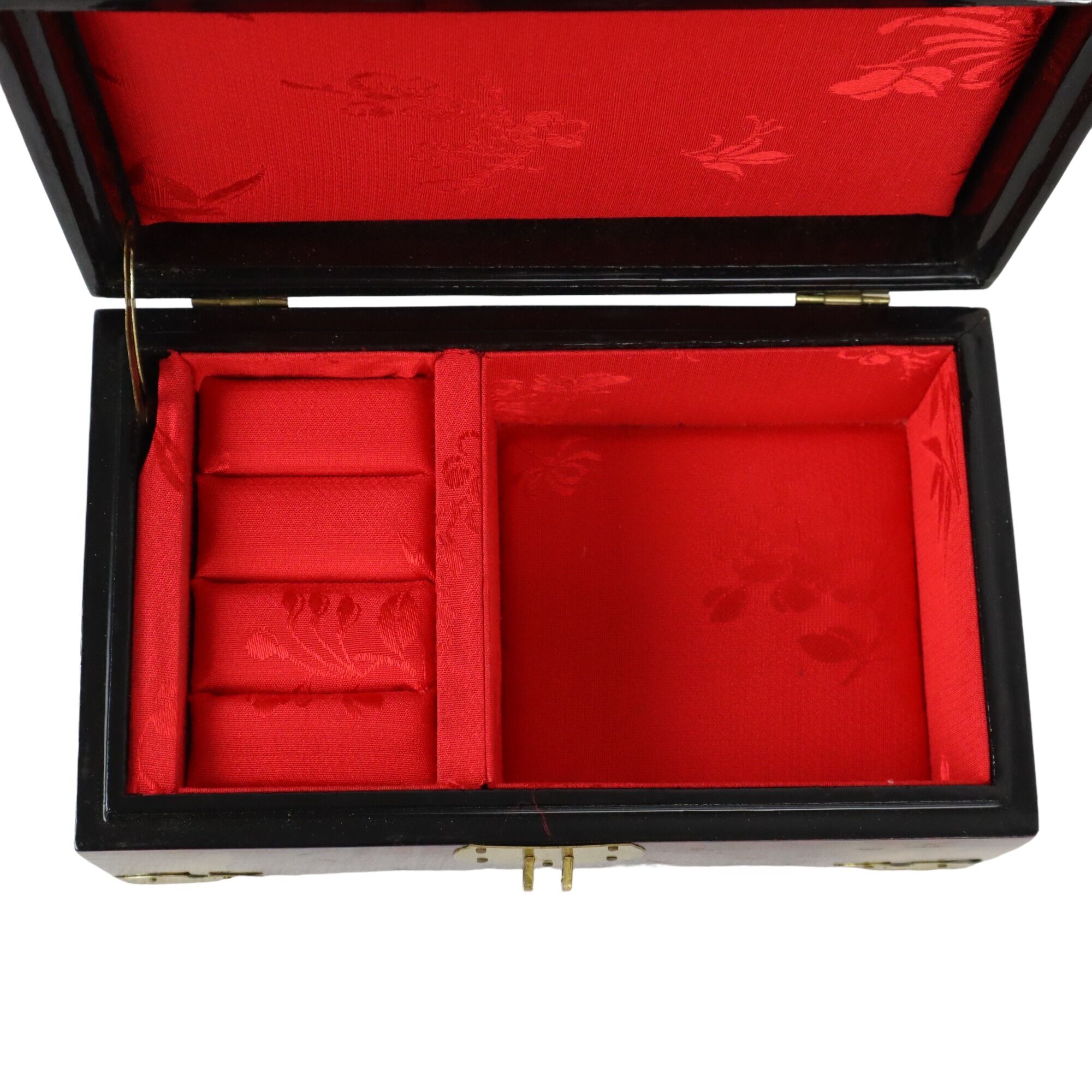 Vintage chinese wooden jewelery box jewelery red lining copper 20cm