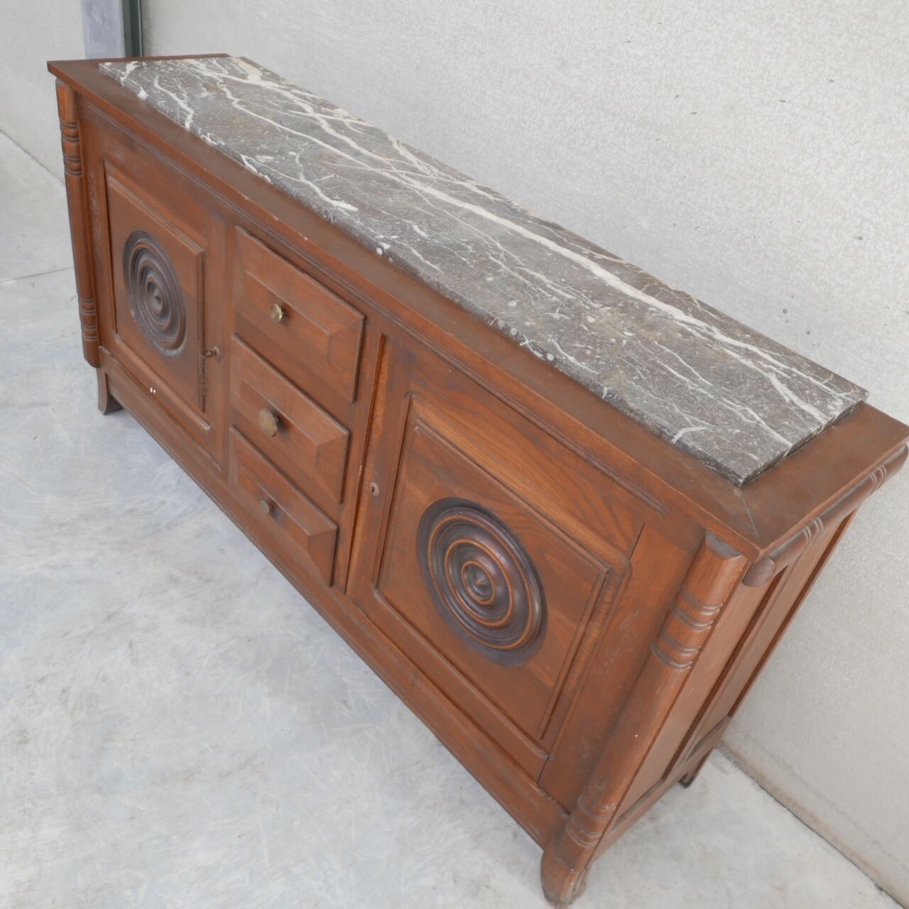 Dudouyt Style French Art Deco Oak and Marble Sideboard