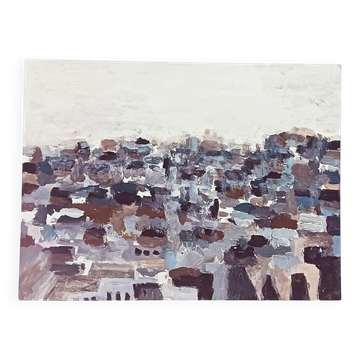 Peinture abstraite originale – paysage urbain Nicolas de Stael – 18 x 24 cm