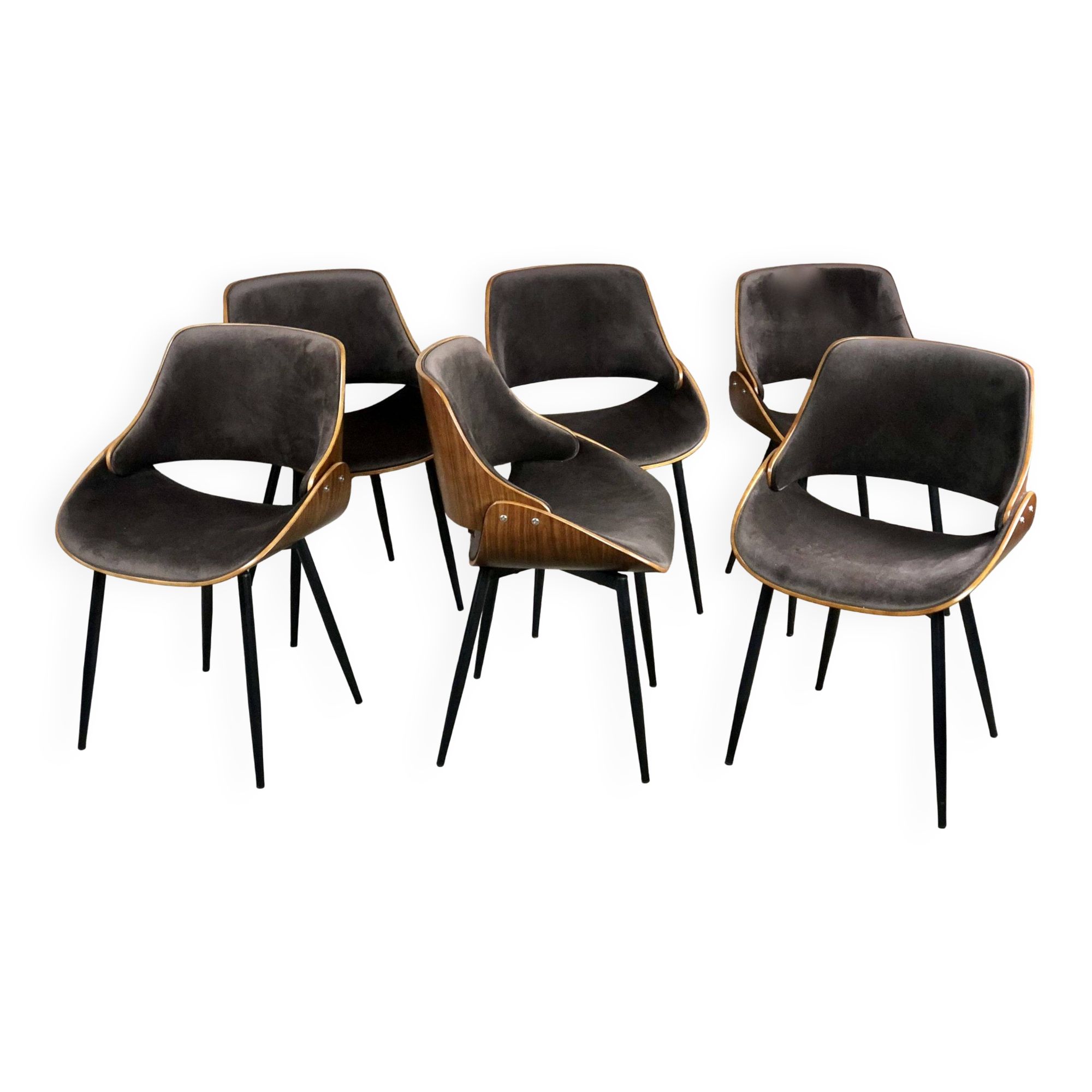 Scandinavian chairs (set of 6) in wood and velvet from the 2000s.