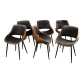 Scandinavian chairs (set of 6) in wood and velvet from the 2000s.