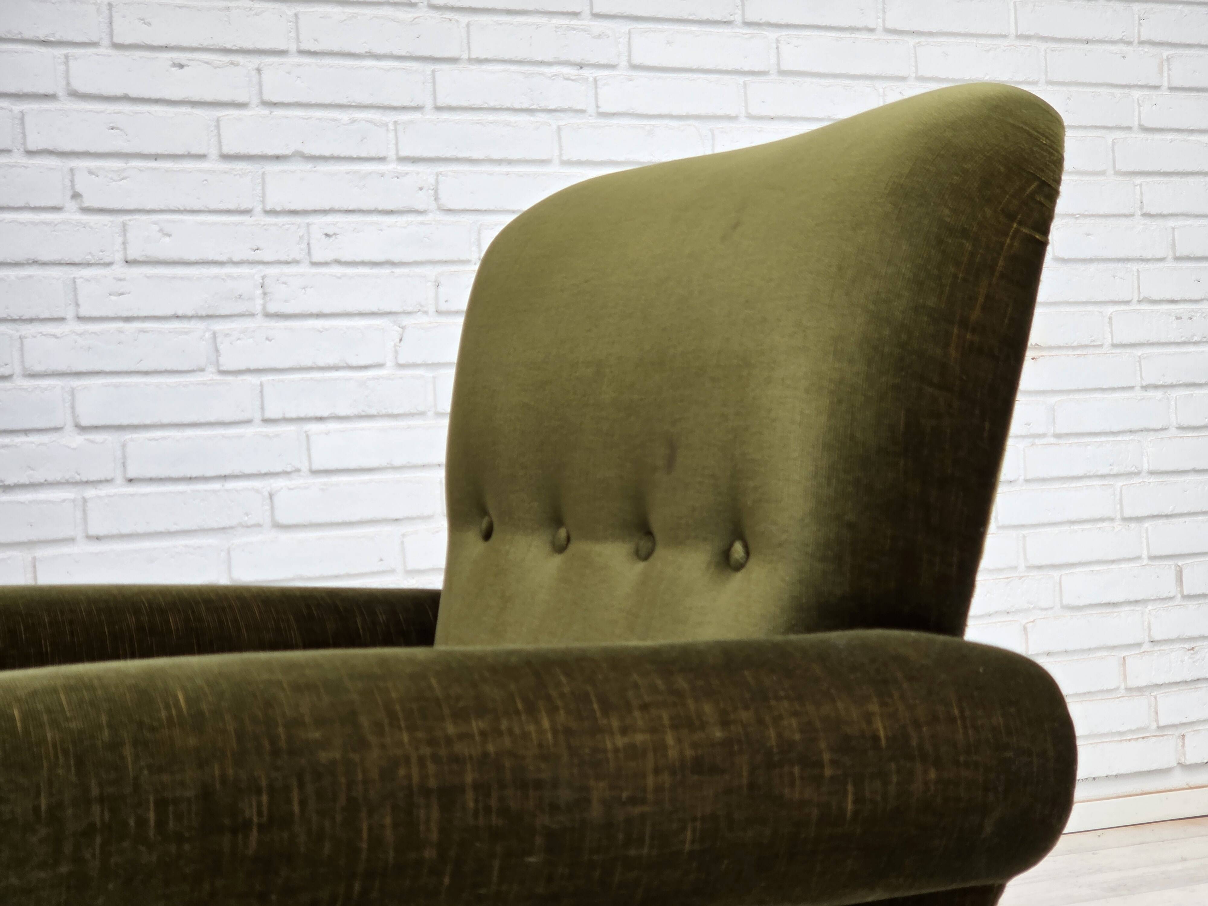 1970s, Danish lounge chair, high, furniture velour, ash wood legs.