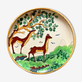 Plat ceramique vintage, années 60', décor animaux