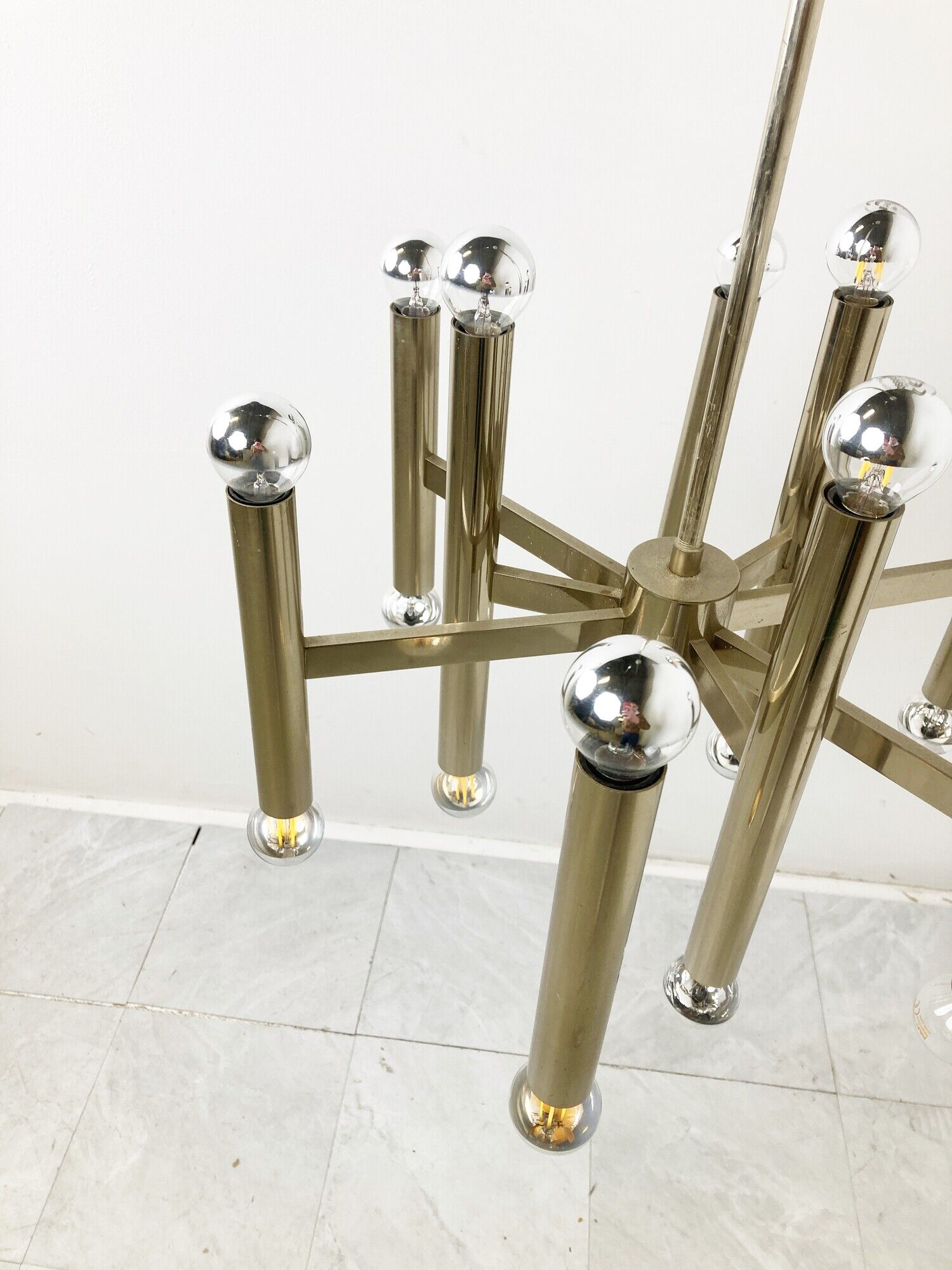 Vintage Sciolari candle chandelier made from chrome, 1970s