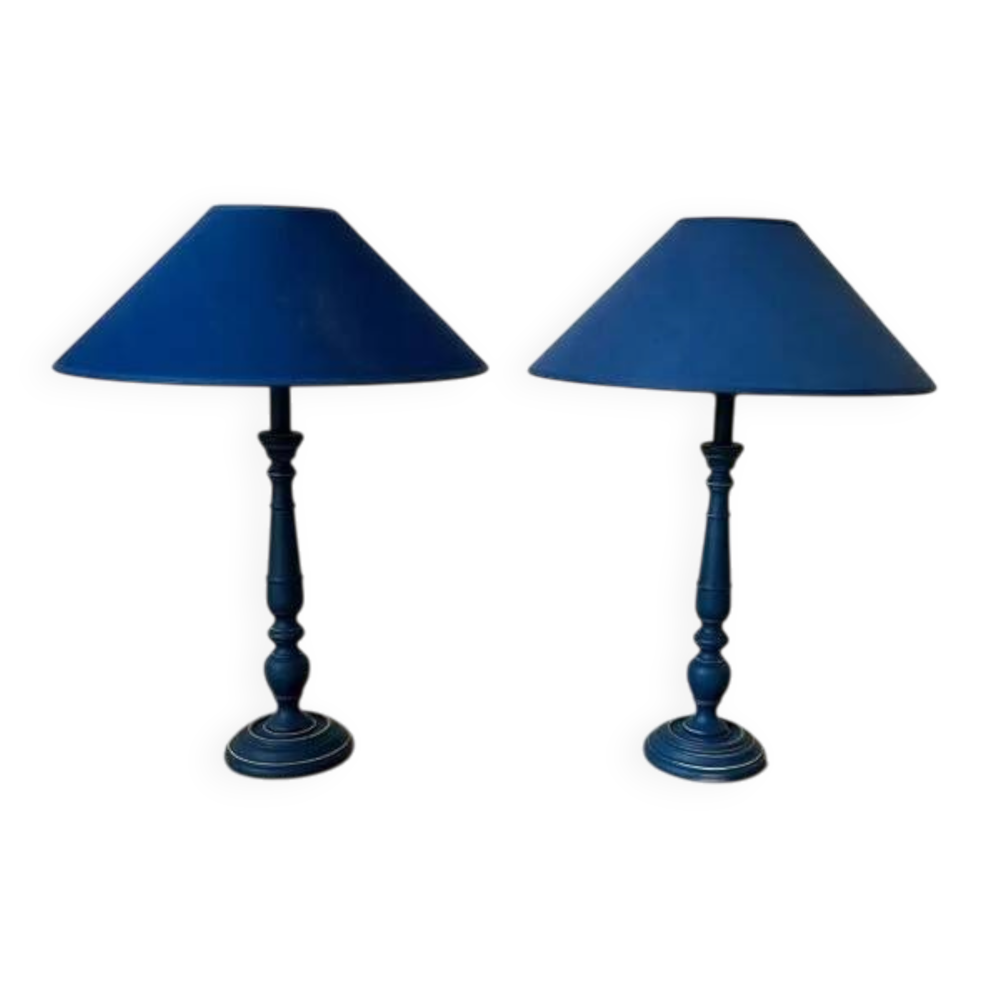Pair of classic navy blue wooden lamps 57x25 very beautiful