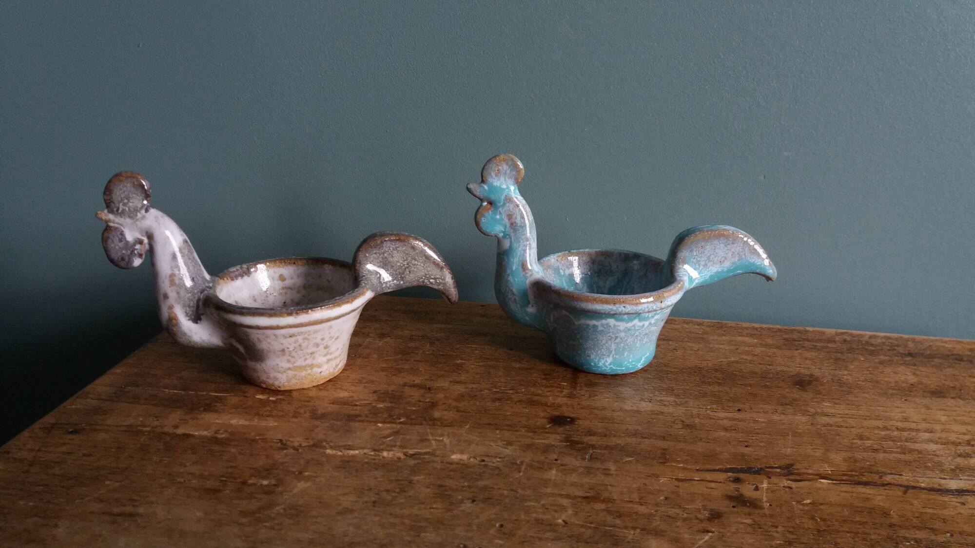 Coquetiers Poteries de la Vallée Noire grès du Berry gris et turquoise