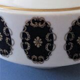 Sucrier en porcelaine blanche motifs bleus et décors dorés. Estampillé Echt Kobalt - Made in GDR.