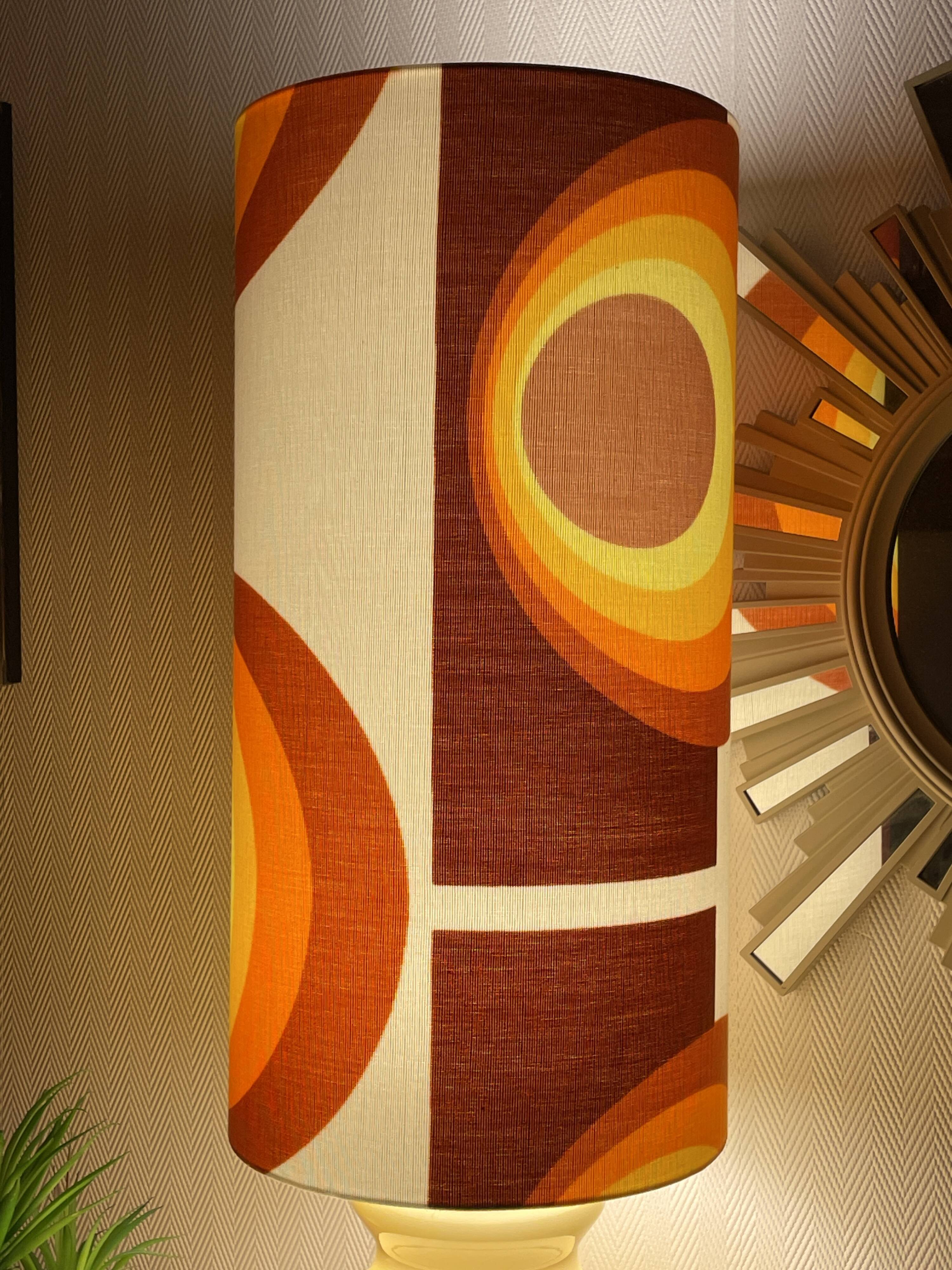 Beige opaline lamp Apollo J - 1970s retro fabric