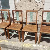 Table and chairs art deco wood and pastel