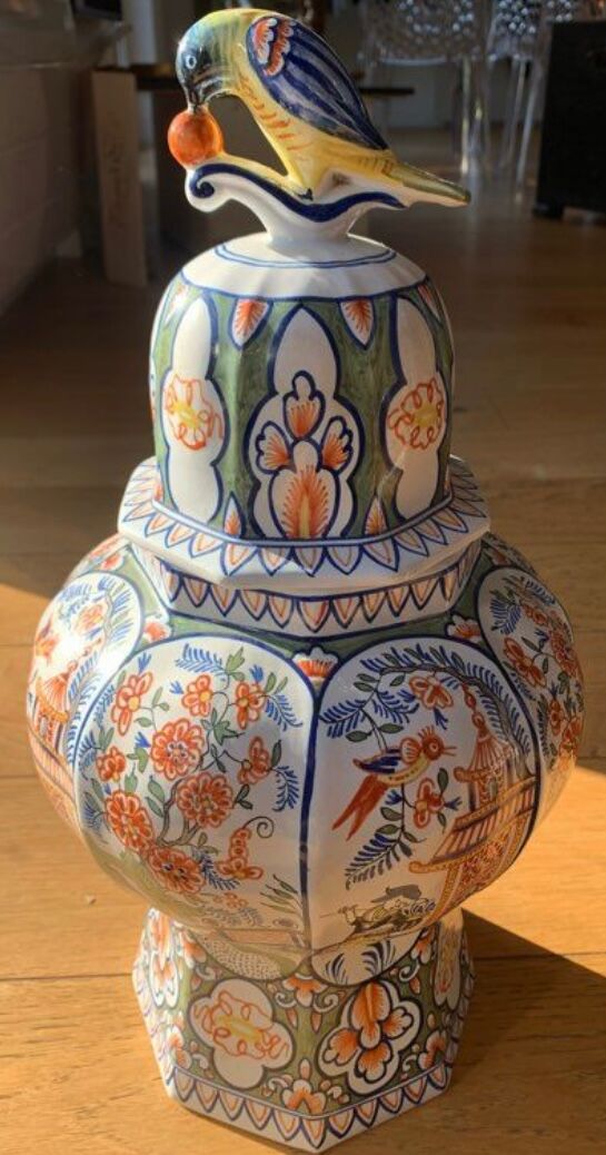 Potiche faience de desvres bird