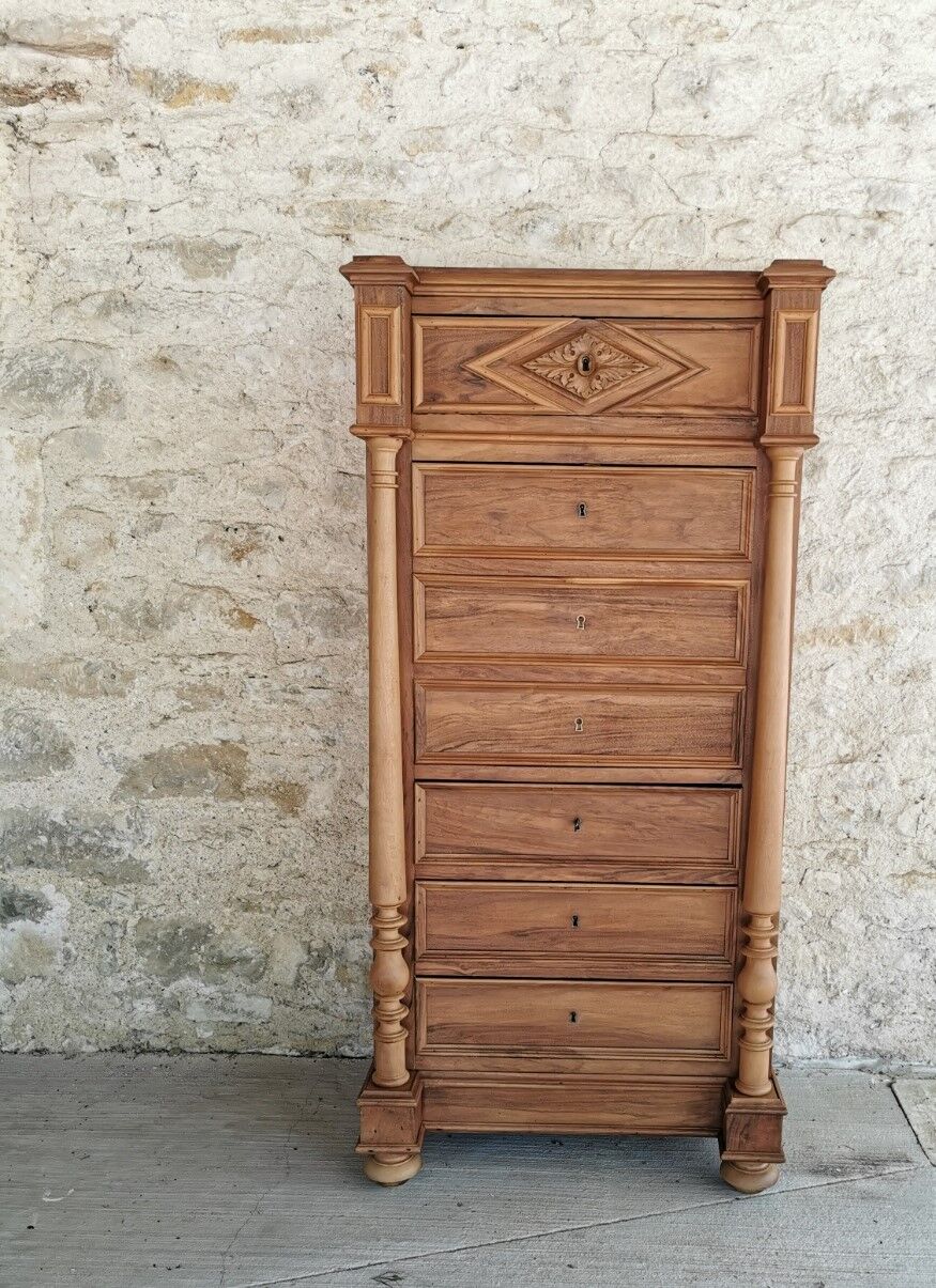 Semainier secretary Henri II in walnut and erable speckled