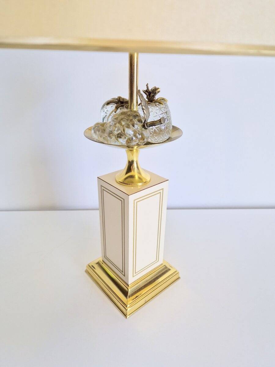 Vintage Regency Brass Crystal Fruit Table Lamp from Le Dauphin, 1970s