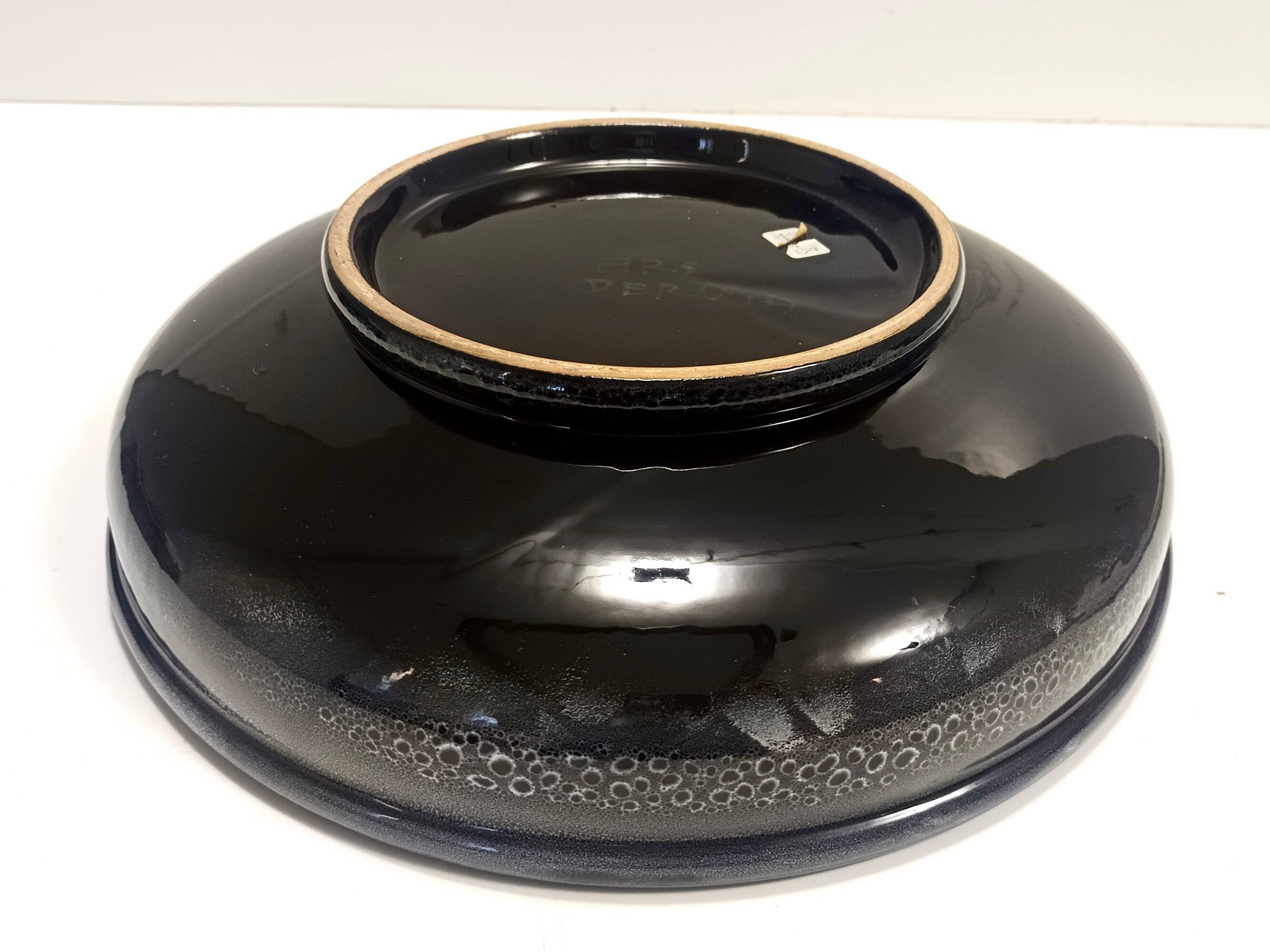 Lacquered Black with Colored Details Ceramic Vide-Poche by Ars Deruta, Ital