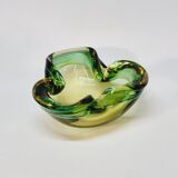 Empty Pocket Cup Ashtray Vintage Murano Glass Sommerso Green and Yellow