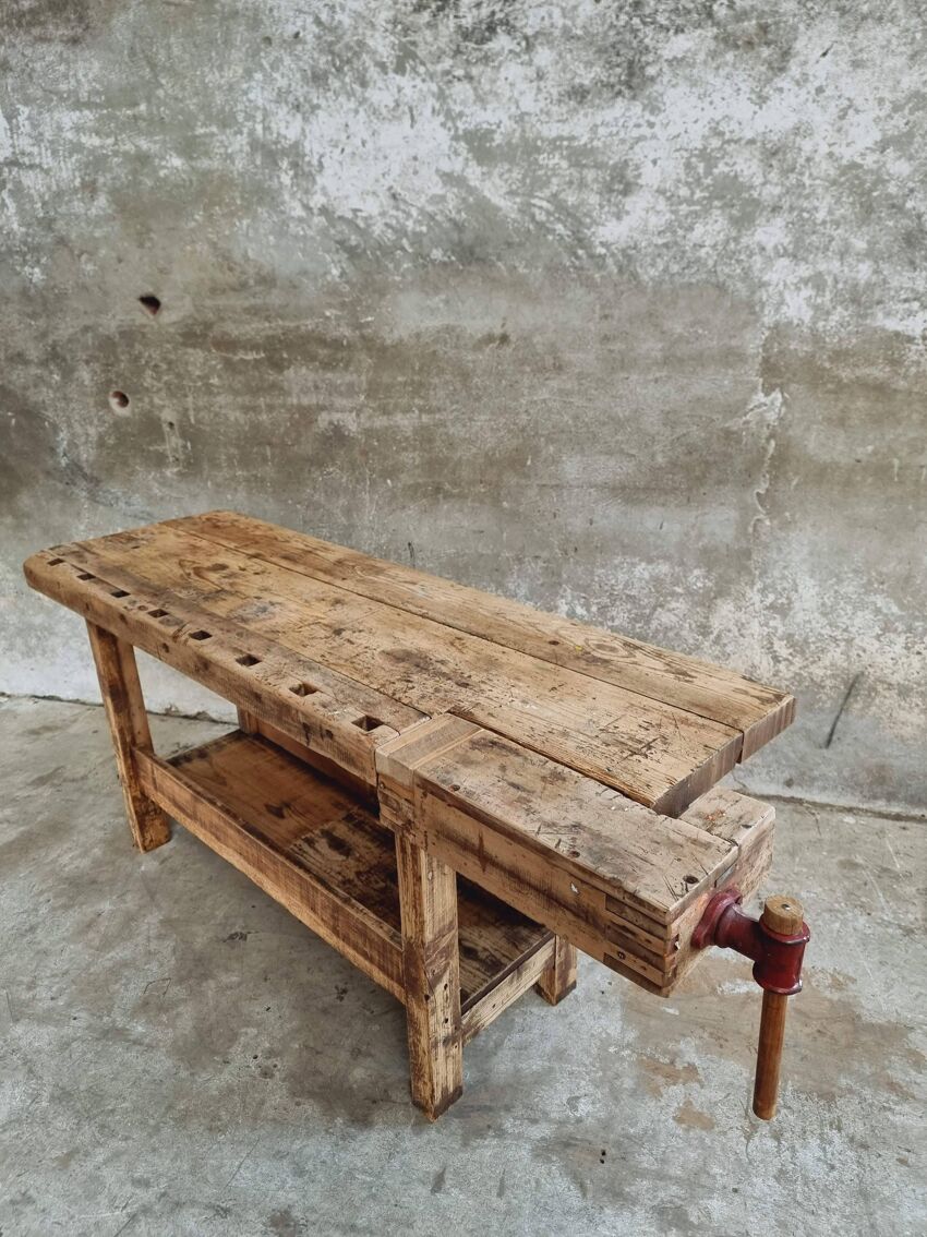 Antique workbench side table bathroom furniture pine | Selency