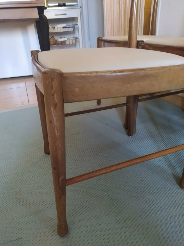 4 scandinavian beige white teak chairs
