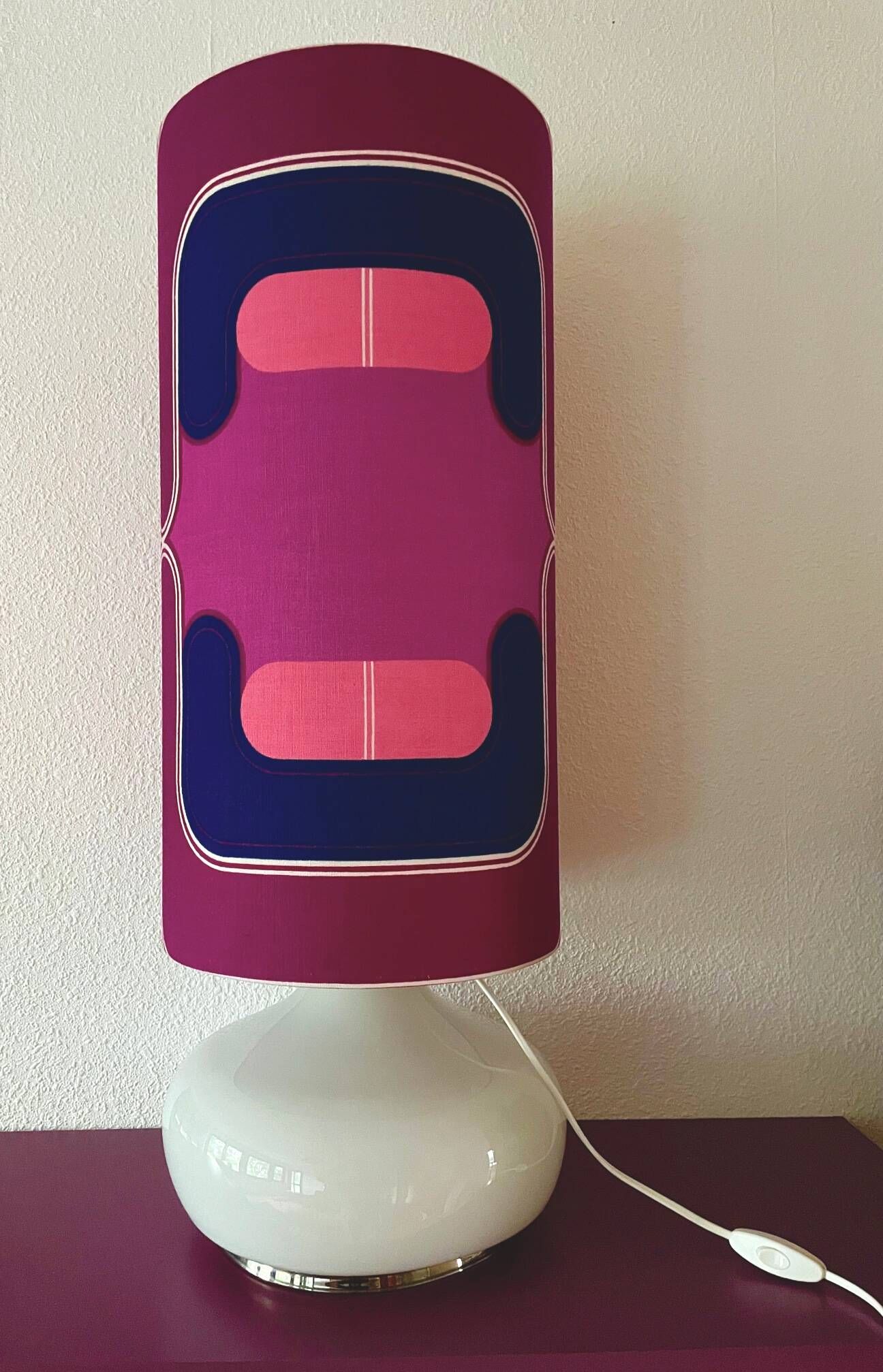 Violetta furniture lamp H80 D30cm - white opaline and vintage 70s fabric
