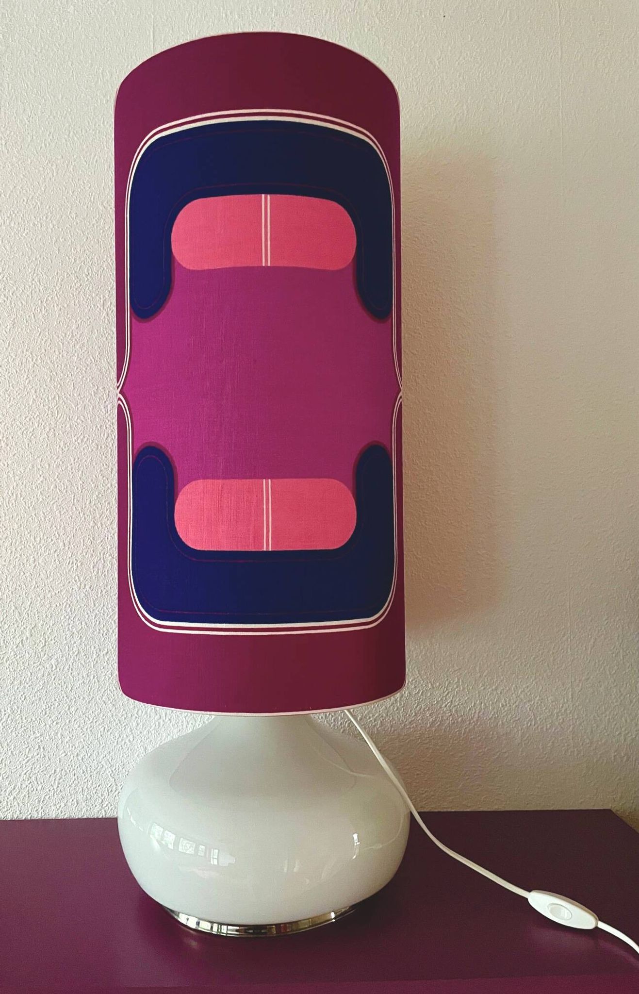Violetta furniture lamp H80 D30cm - white opaline and vintage 70s fabric