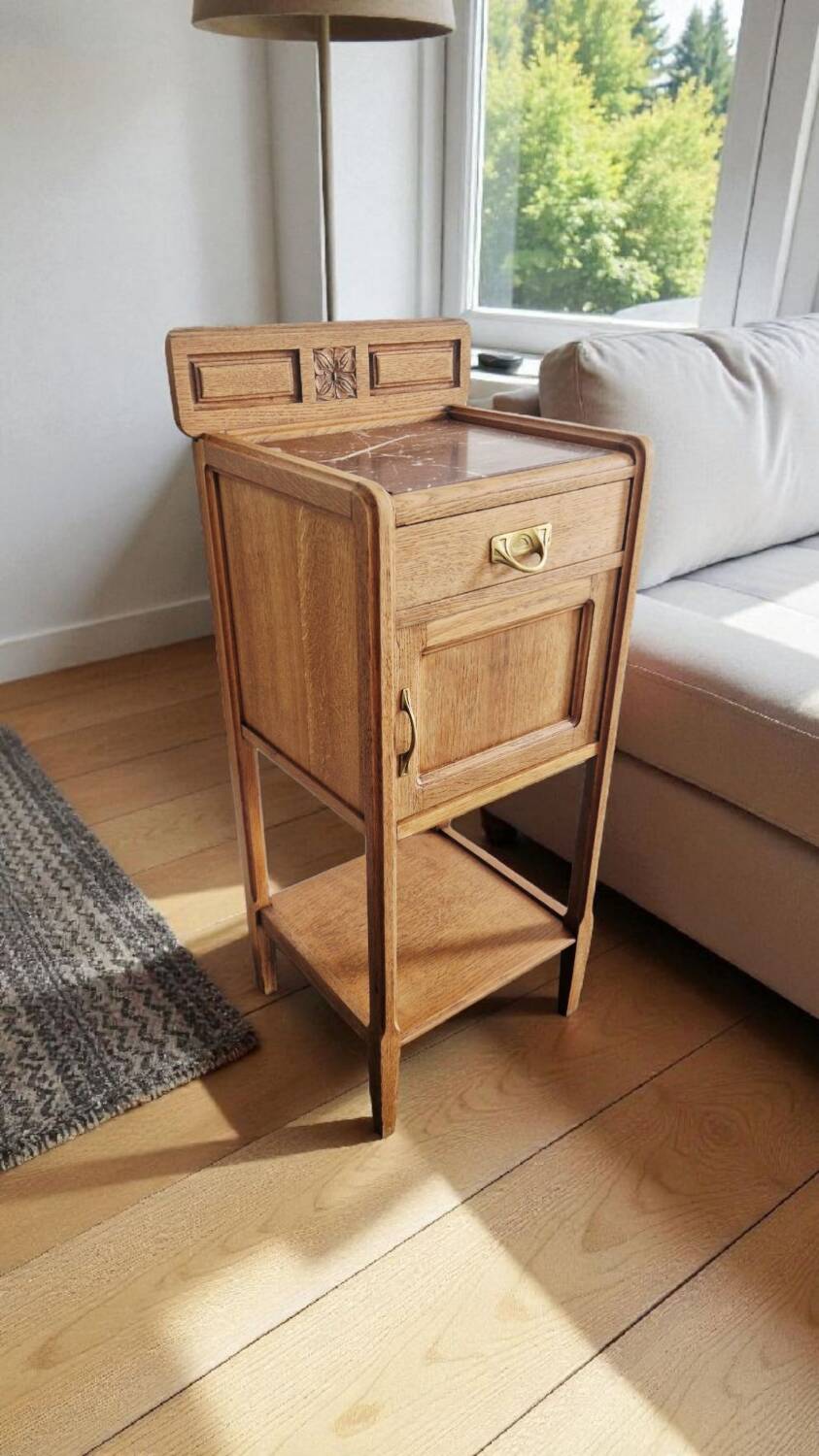 Art Deco style bedside table in solid oak, 1930s