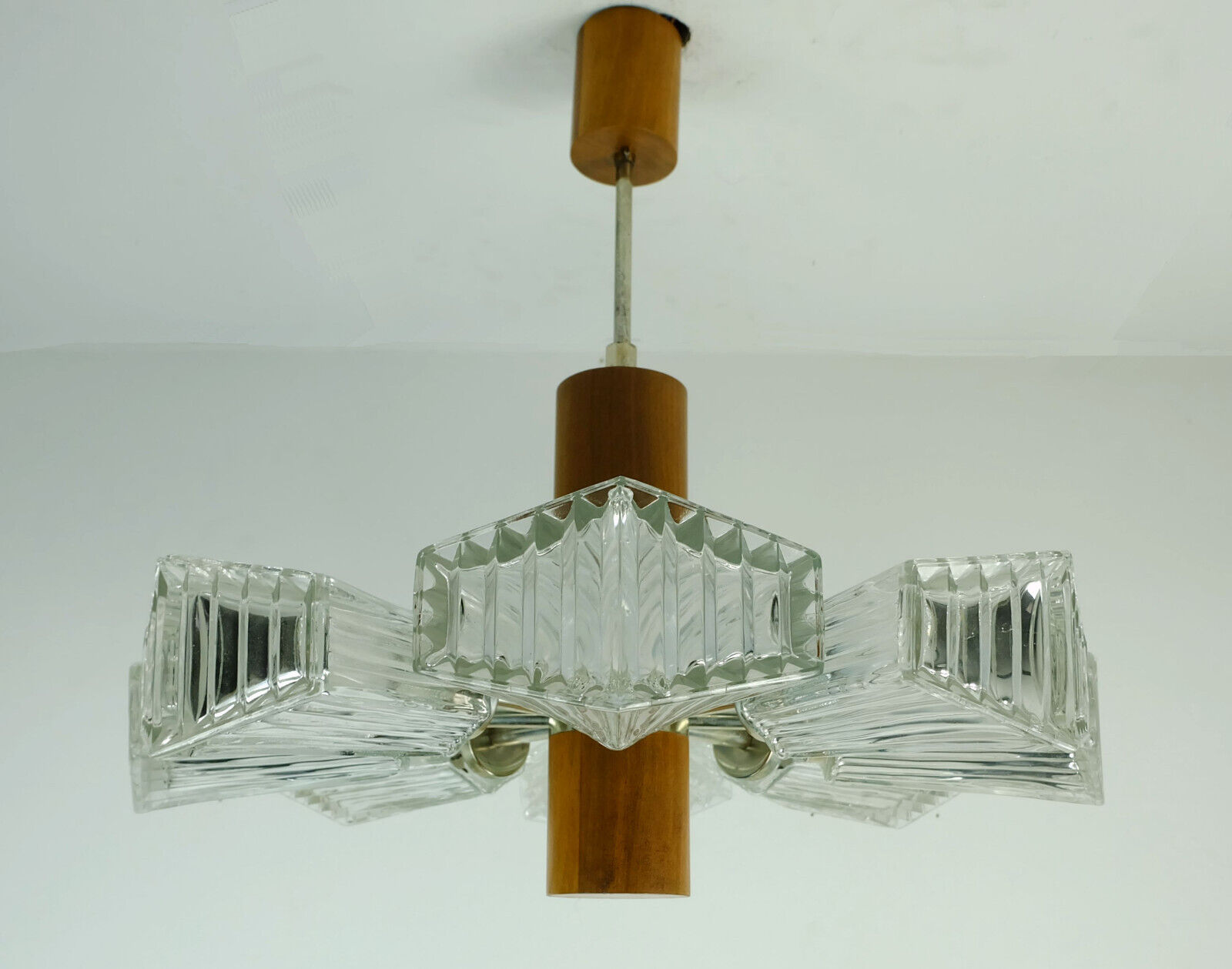 1960s temde 8-light pendant lamp sputnik chandelier teak glass metal