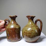Vintage condiment service in glazed pyrite stoneware, artisanal Baudat La Borne style.