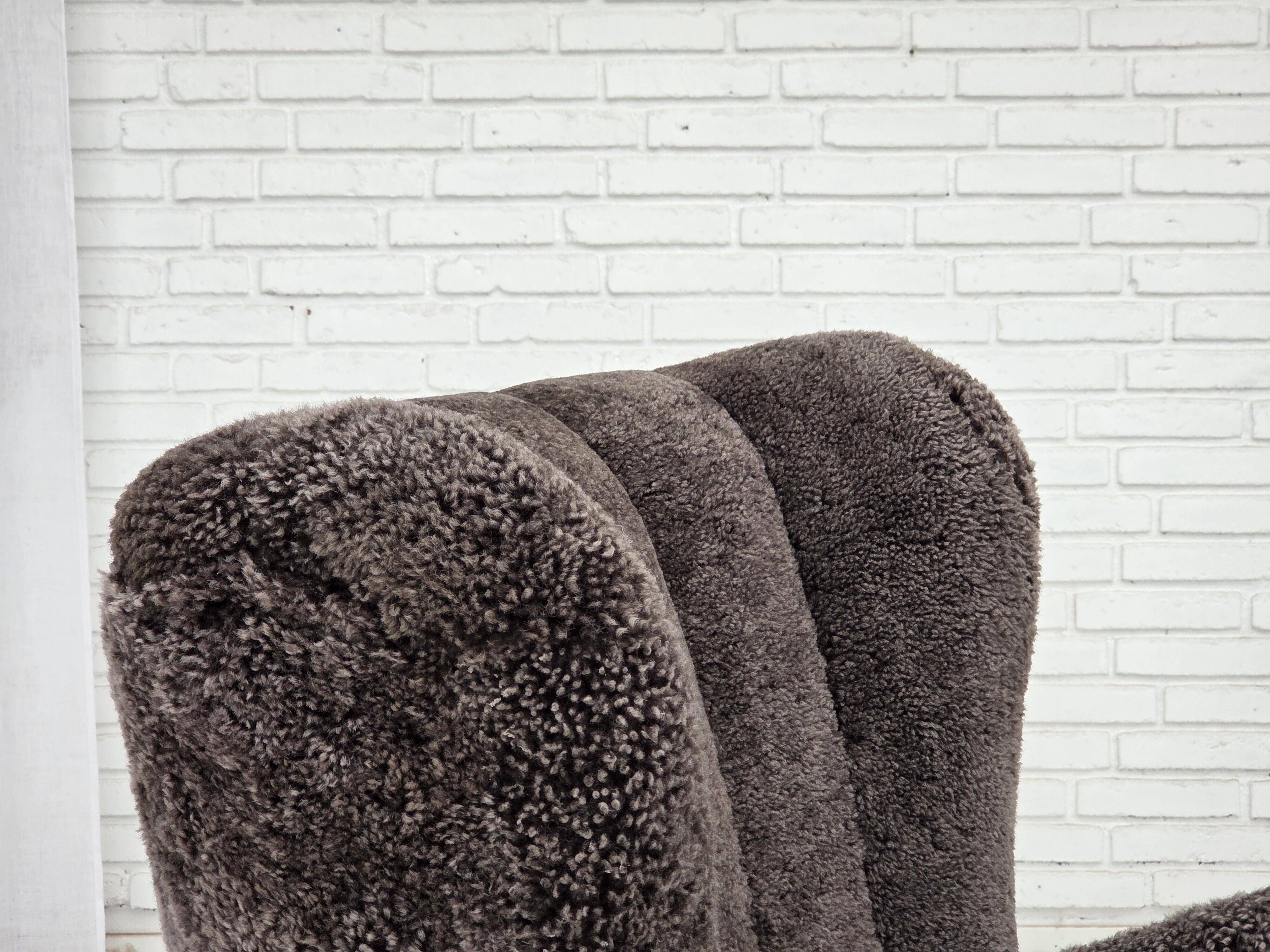 1960s, Danish design, reupholstered armchair, genuine sheepskin.