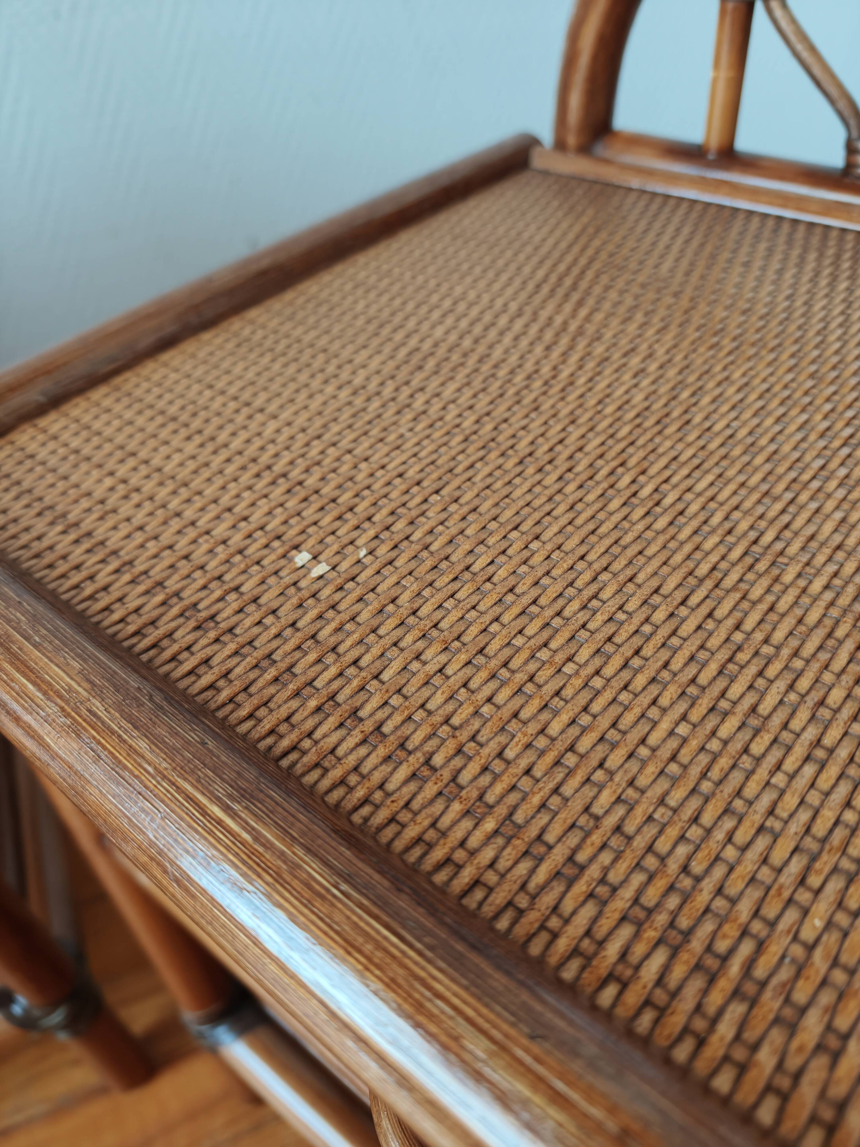 Pair of vintage rattan and cane bedside tables, 1970s