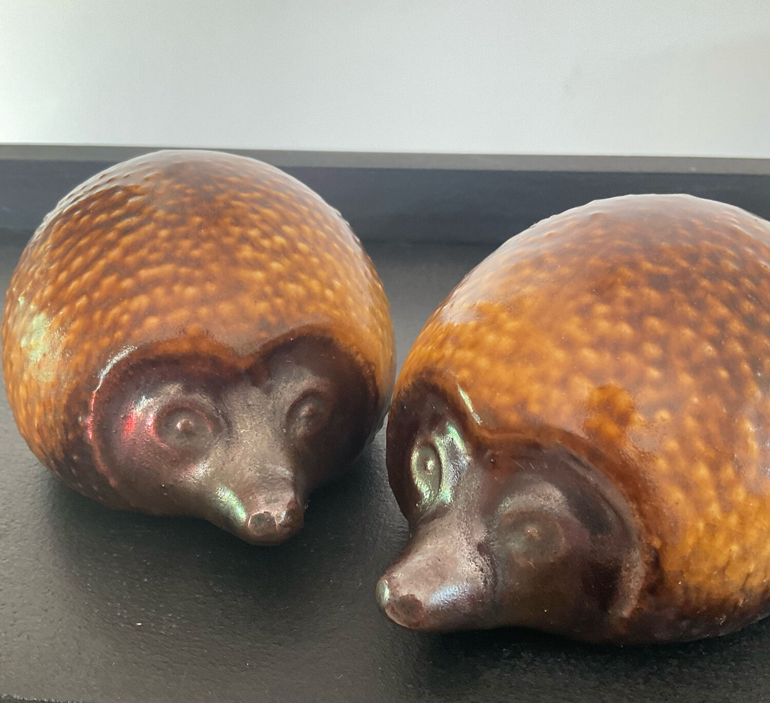 Pair of vintage ceramic hedgehogs
