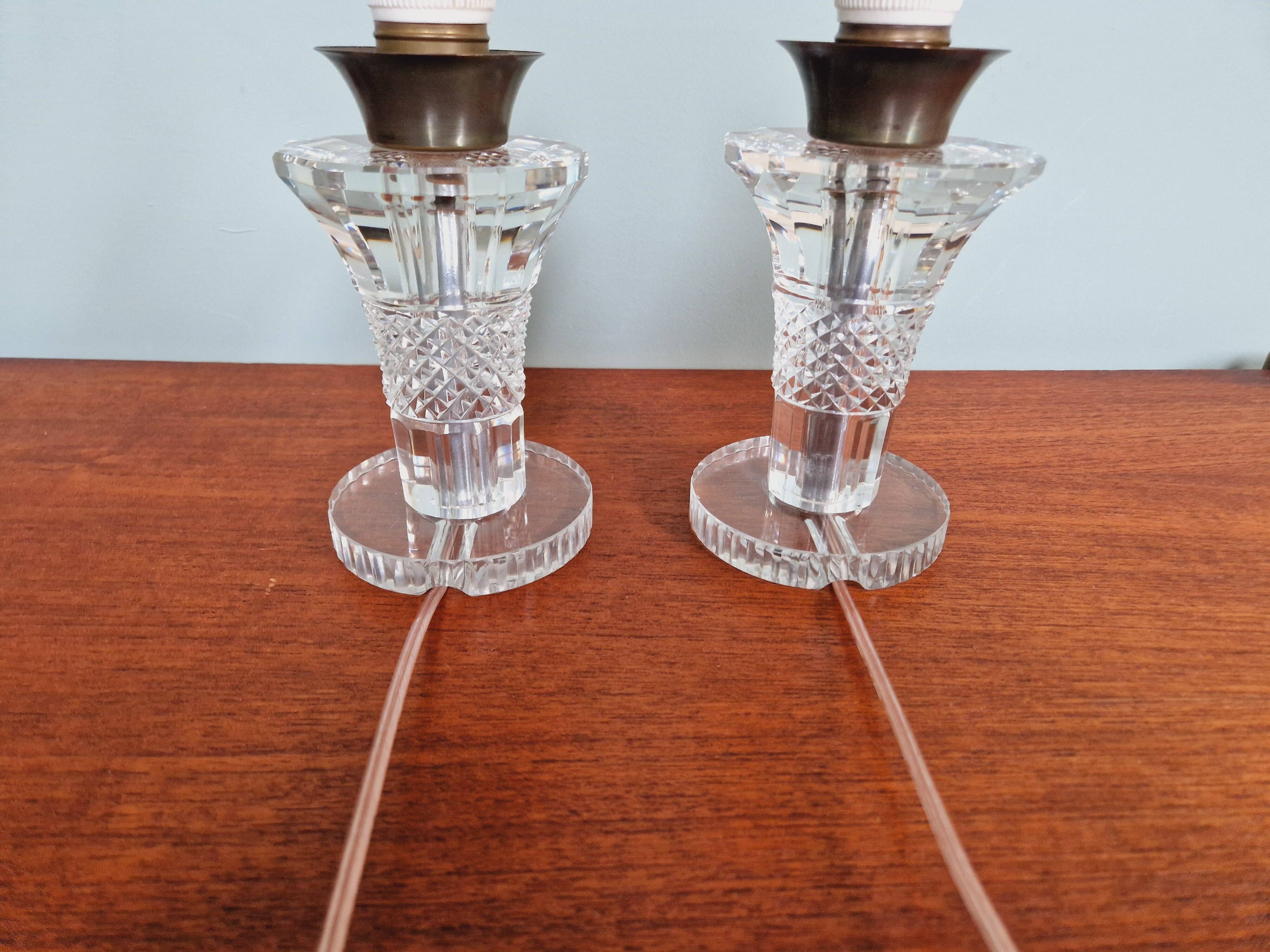 Pair of crystal lamps, Val Saint-Lambert (Belgium), 1930s