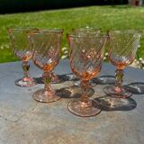 6 antique Rosaline liqueur glasses – vintage pink glass – 50s/60s