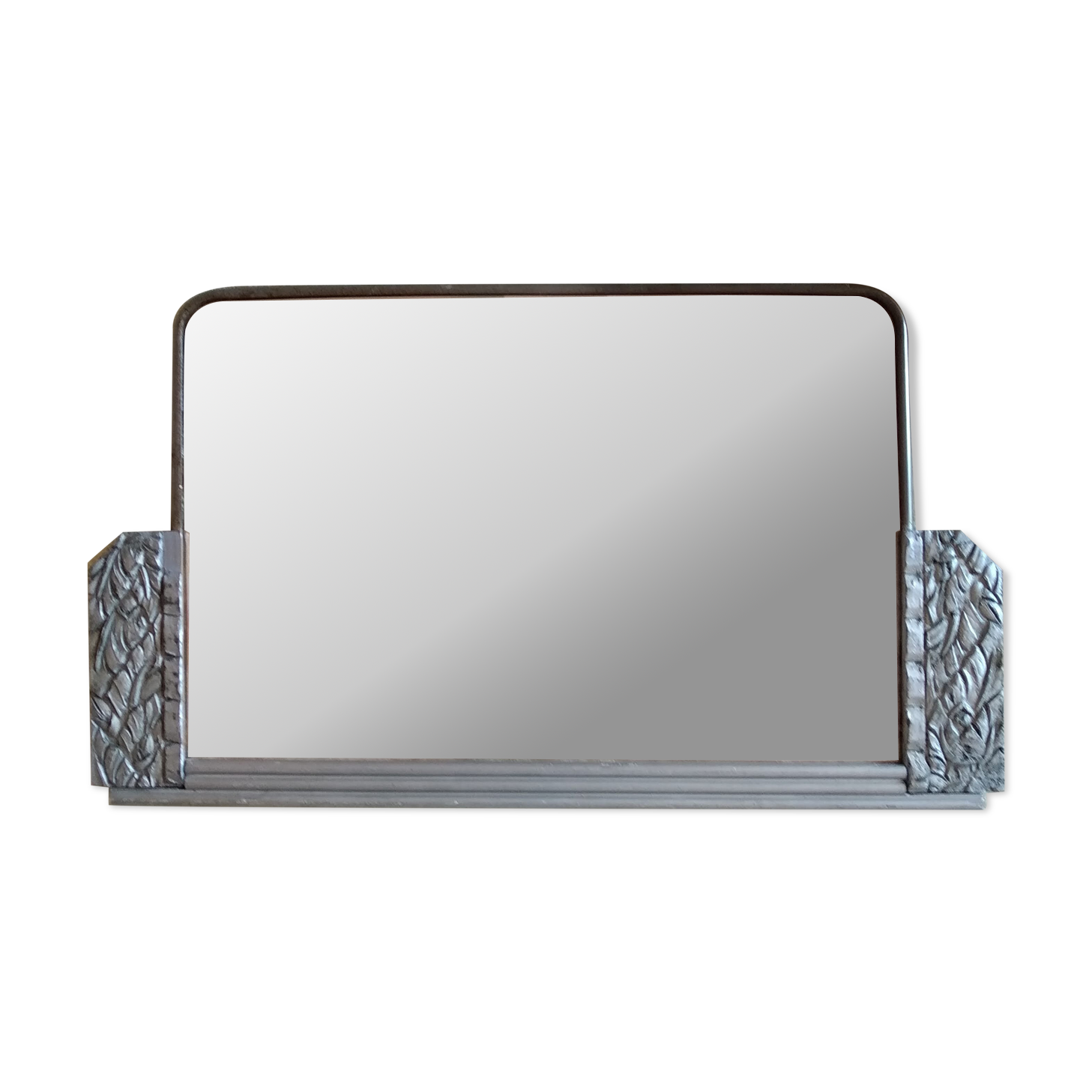 Miroir art déco bois et métal argenté 44x26cm