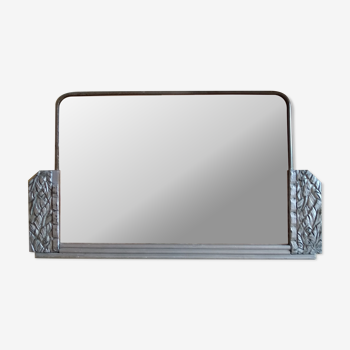 Small Art Deco mirror wood and silver metal