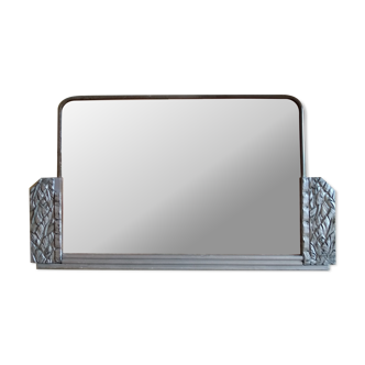 Small Art Deco mirror wood and silver metal