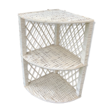 Corner shelf in rattan and vintage white wicker