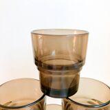 set of 8 Vereco smoked glass glasses Made in France 1970s