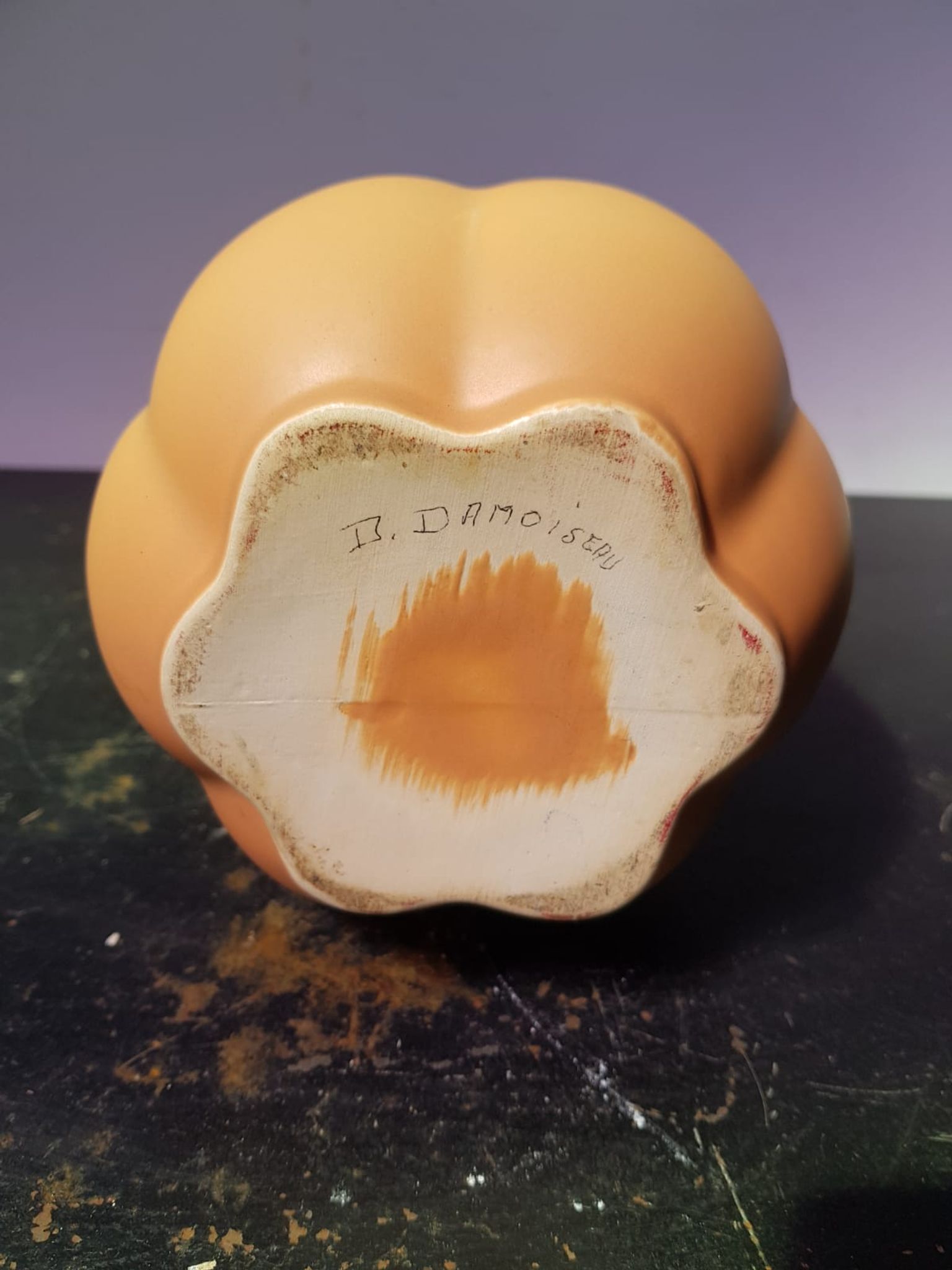 Old ceramic vase yellow corolla collar vintage