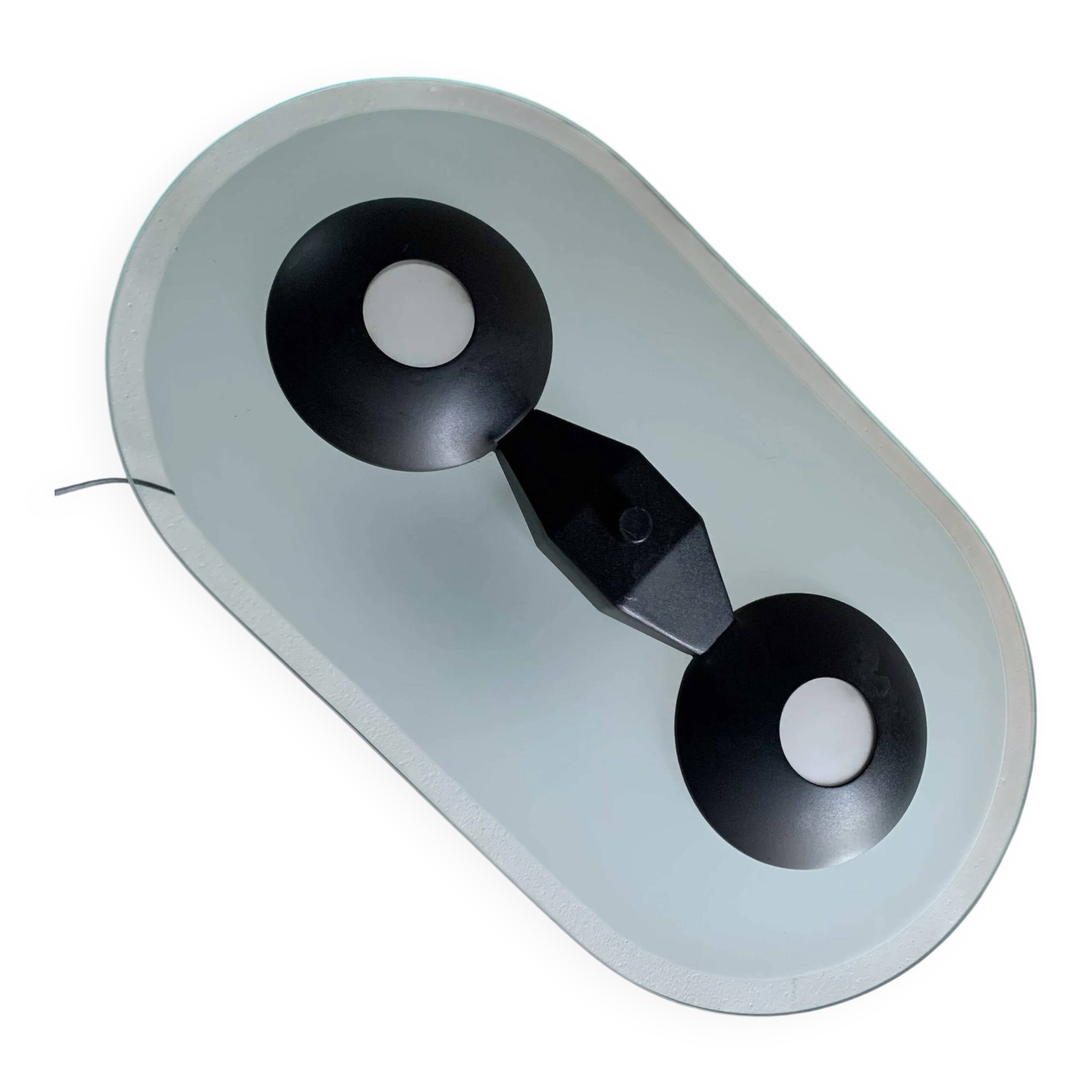 Postmodern black metal glass ceiling lamp | 1990s