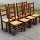 8 chaises en bois massif chêne clair et paille type ferme dossier haut