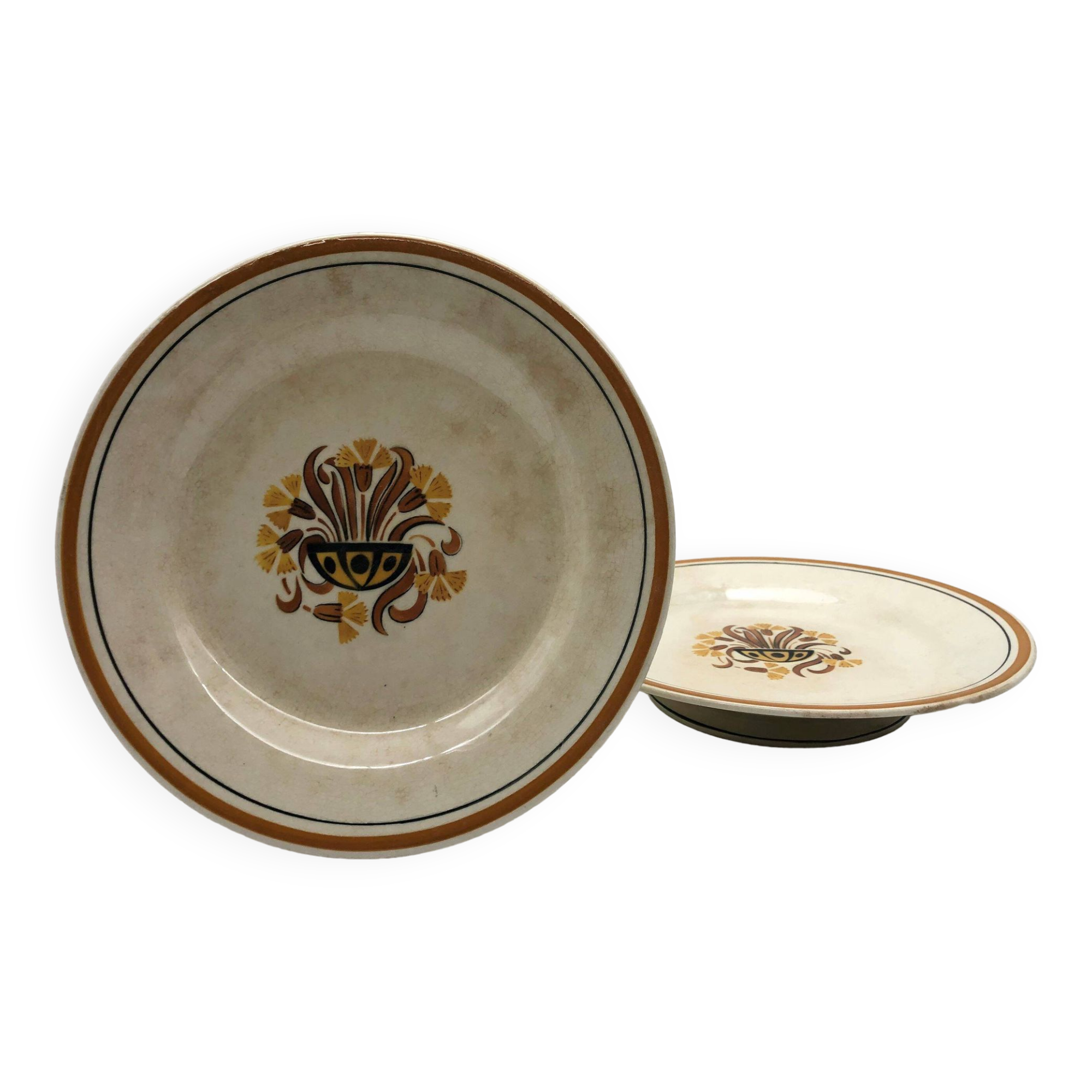 Set of 2 low compote bowls, Creil and Montereau – Carnation model.