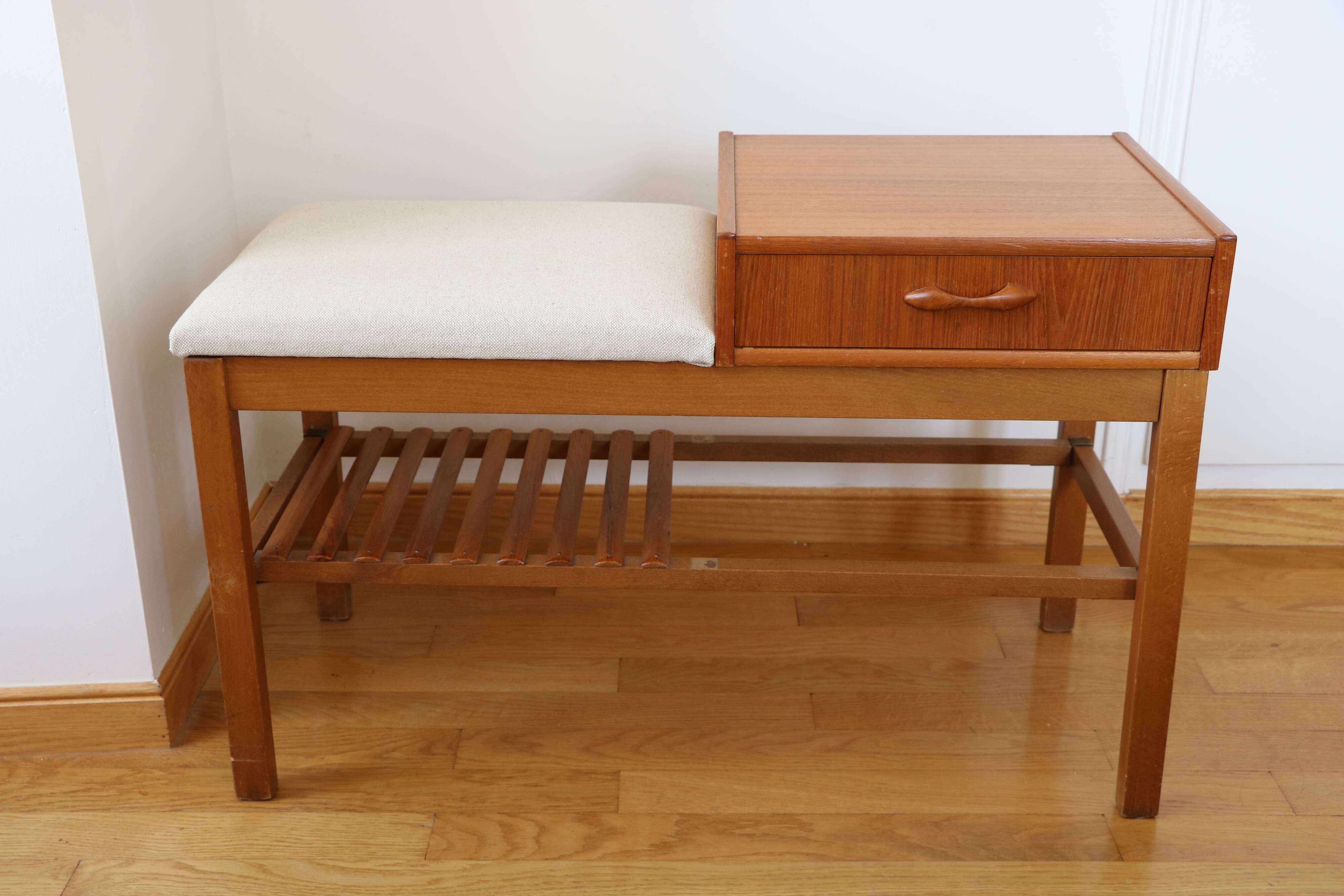 Entrance bench, Scandinavian modular telephone bench, teak, 1960