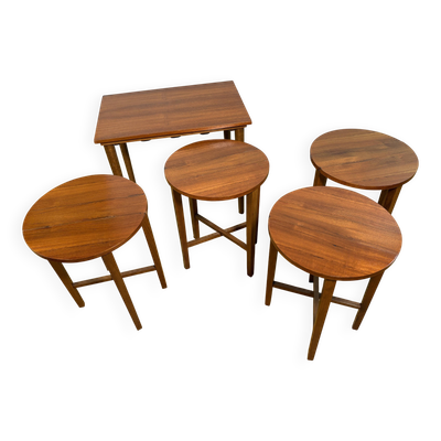 Ensemble de tables gigognes en teck style rétro vintage milieu du siècle par Poul Hundevad 1960 - Modèle iconique