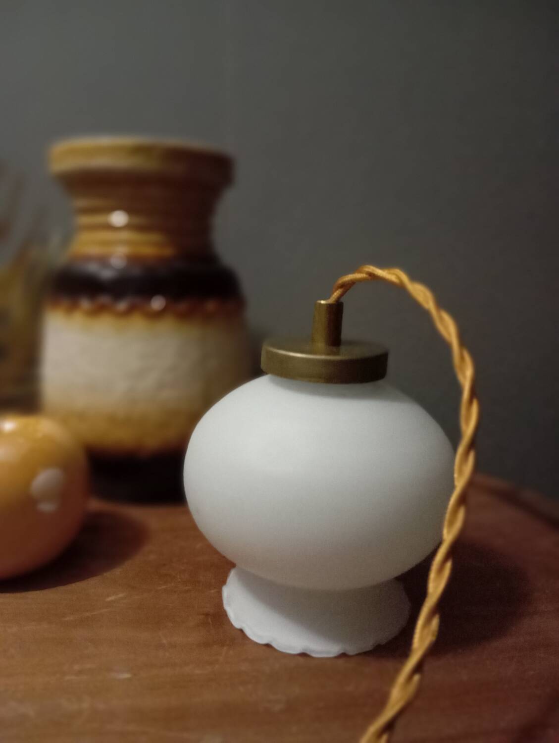 White opal curved glass hanging lamp, art deco style