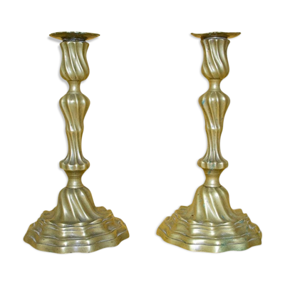Paire de chandelier, métal doré, Style Louis XV, XVIIIème siècle