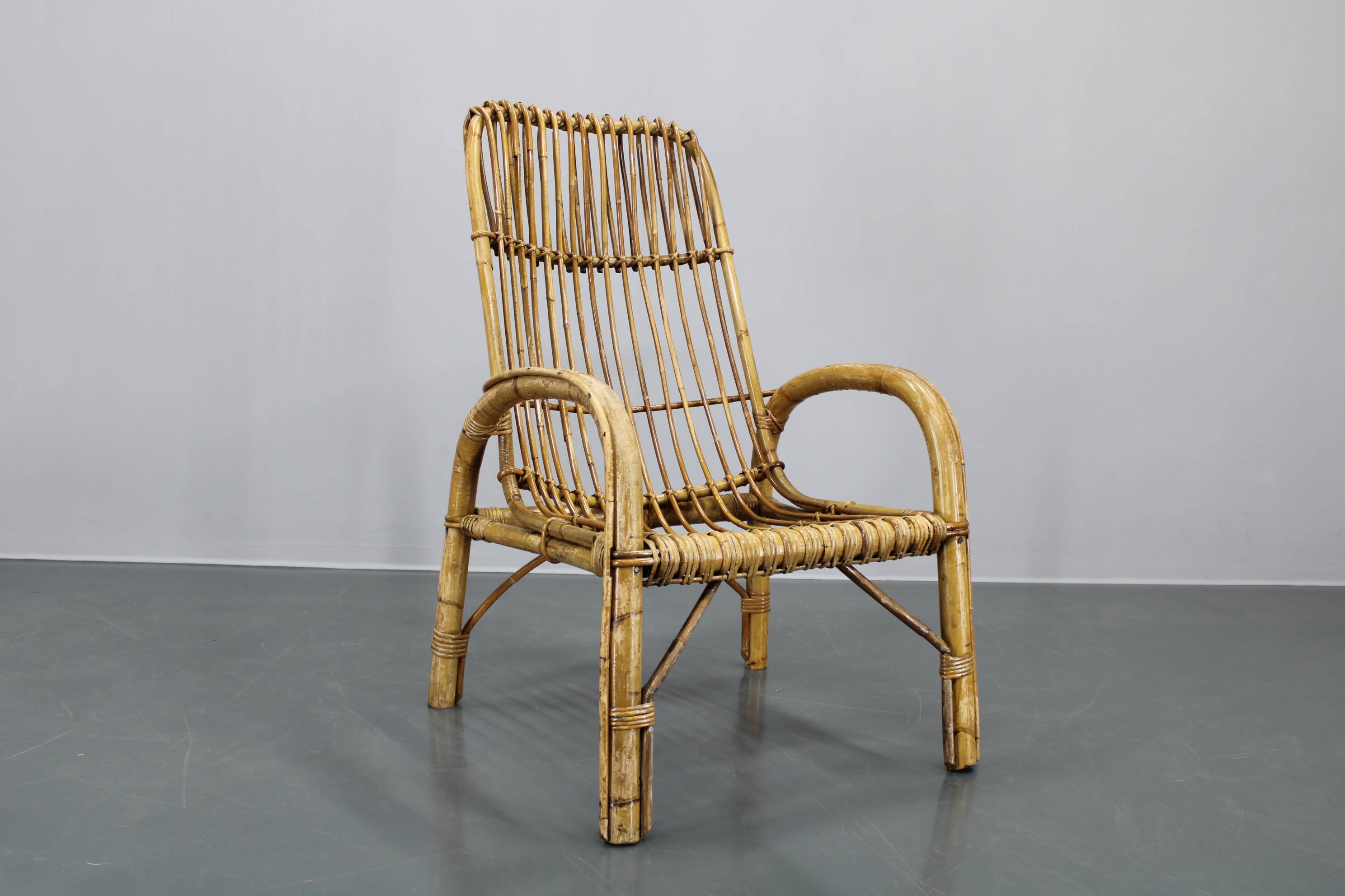 1950s “French Riviera” Rattan Armchair, Italy