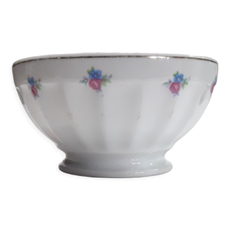 Ribbed bowl white porcelain floral decoration gold border