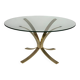 Table basse vintage en verre et laiton style Hollywood Regency des années 70