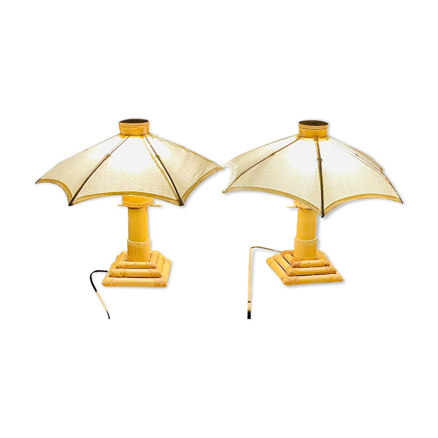 70s bamboo parasol lamps
